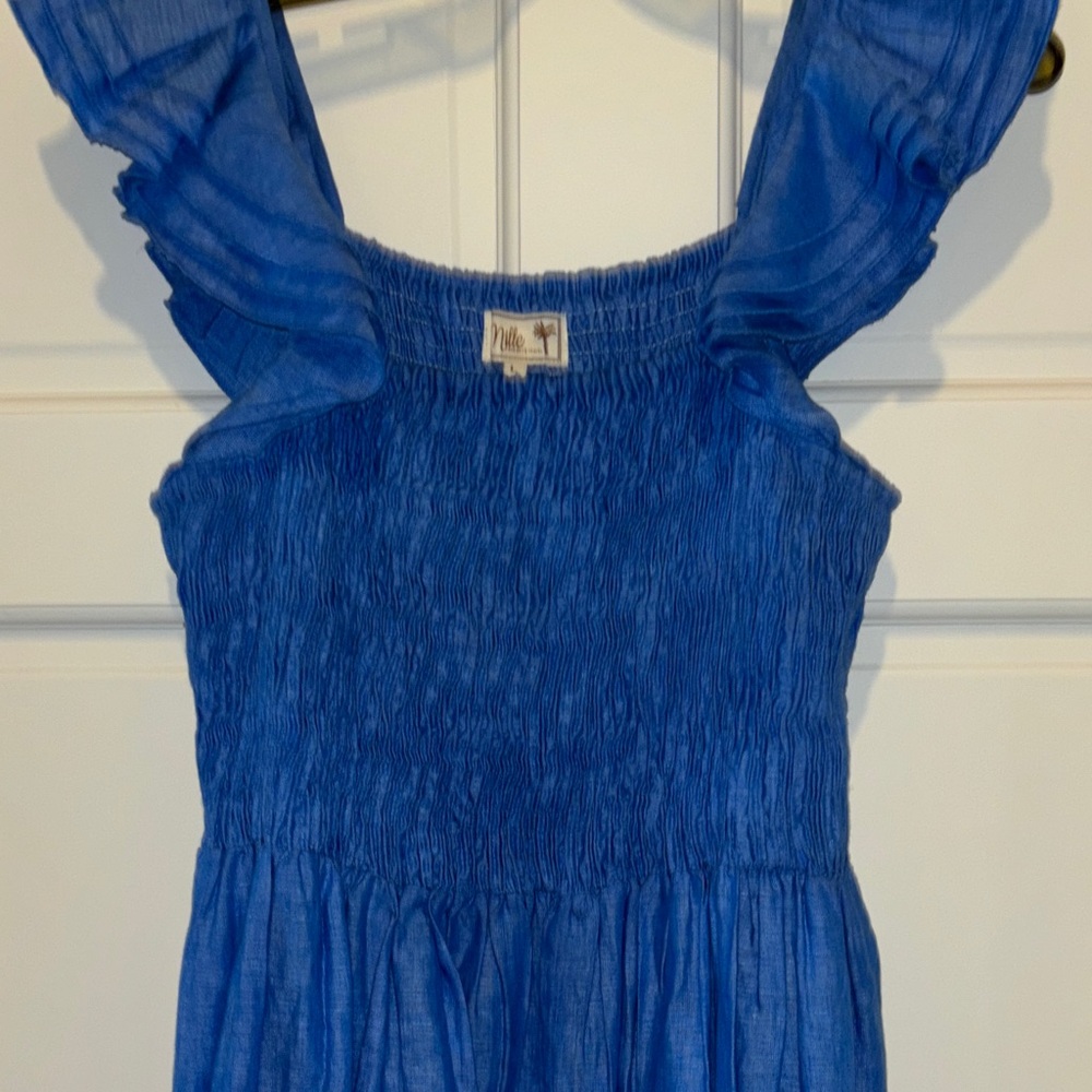Millie linen dress with darling ruffle straps.